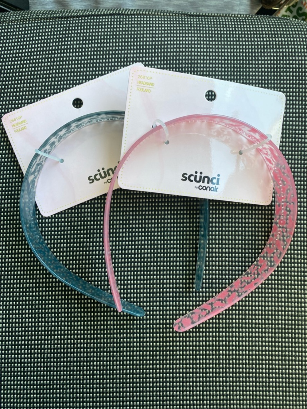 Pink and Teal Patterned Plastic Headbands - Pack of 2